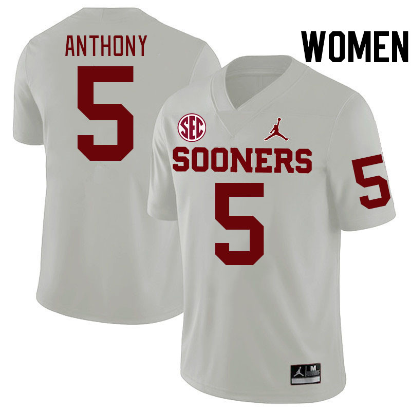 Women #5 Andrel Anthony Oklahoma Sooners 2024 SEC Conference College Football Jerseys-White
